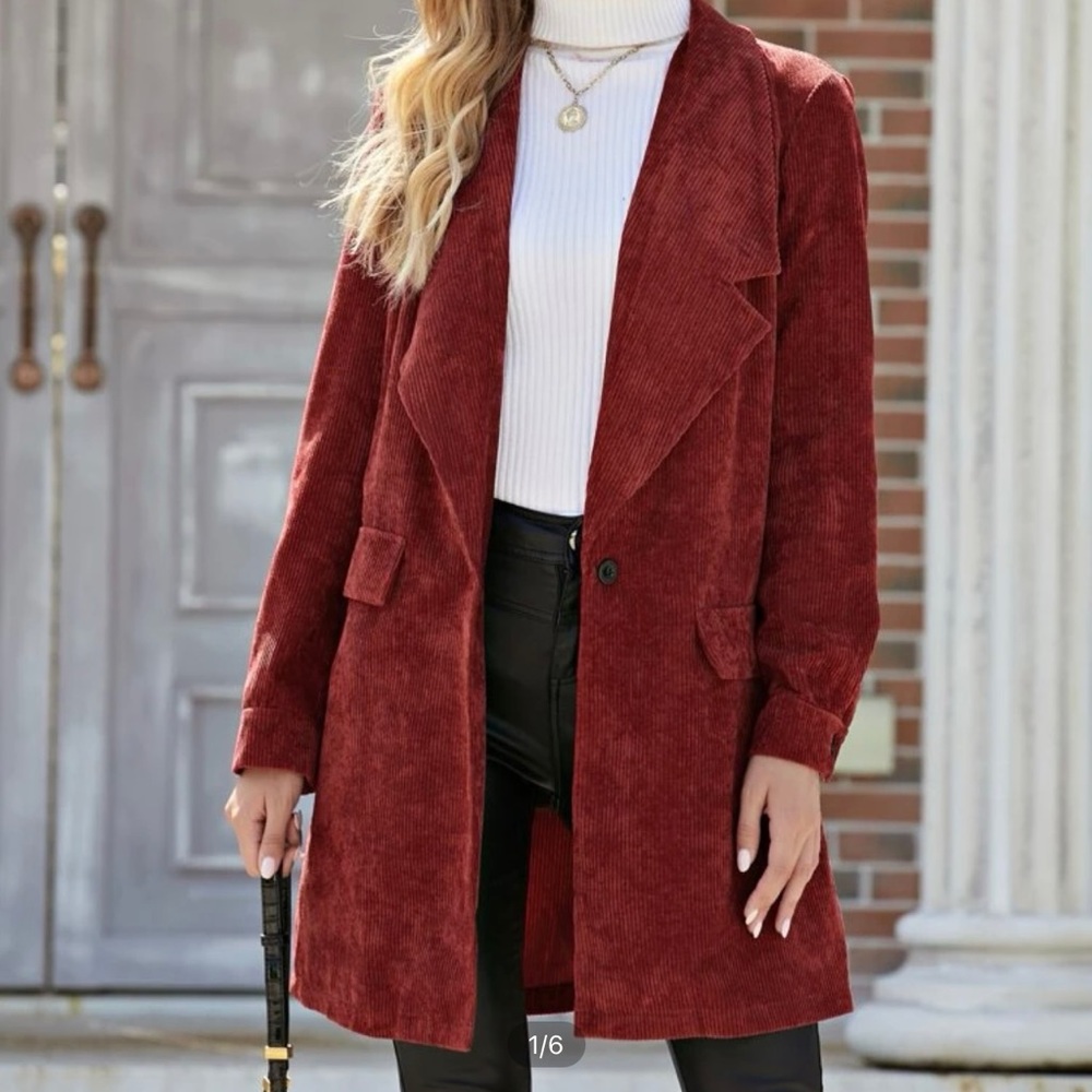 Solid Lapel Neck Single Button Corduroy Coat